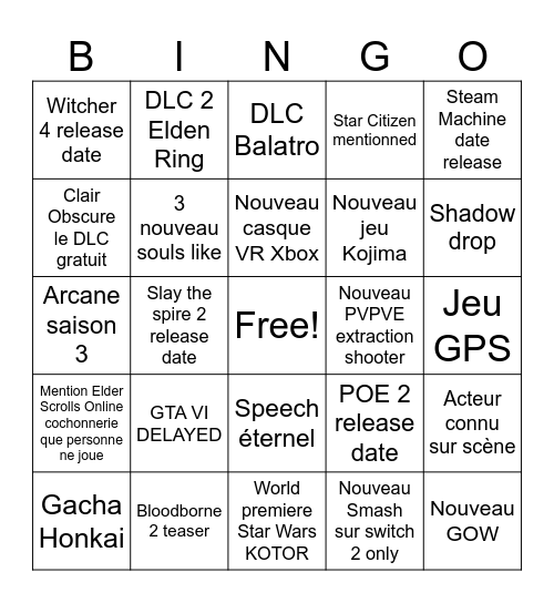 TGA 2025 Bingo Card