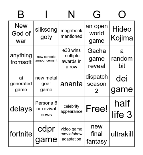 Untitled Bingo Card