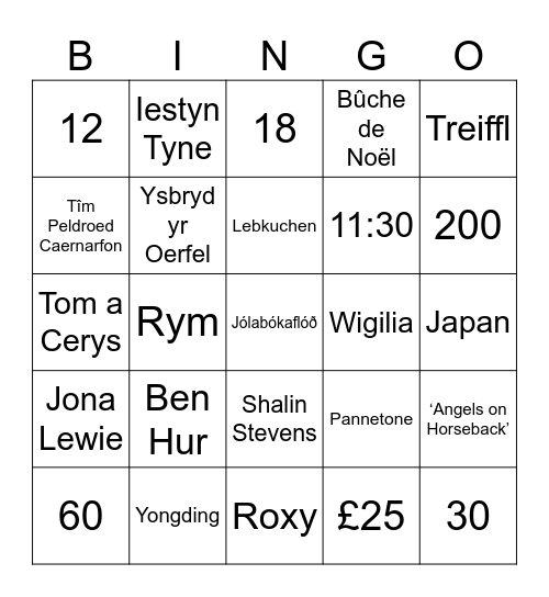 Rhagfyr 2025 Bingo Card