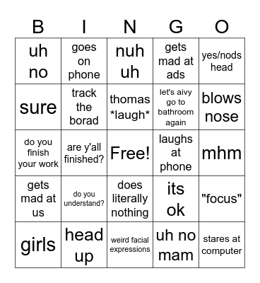 HEALTH Bingo Card