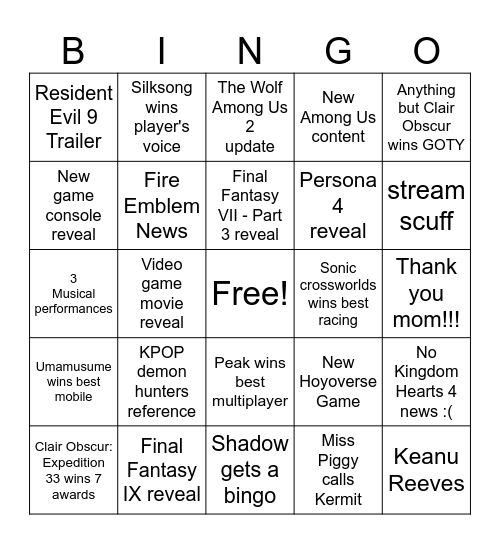 Untitled Bingo Card