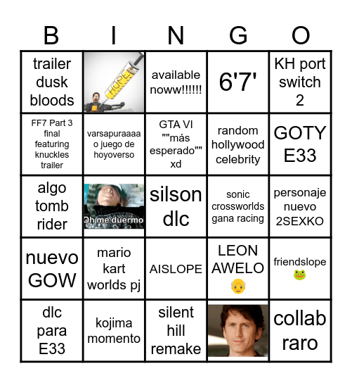gAME aWARDS 2o25 Bingo Card