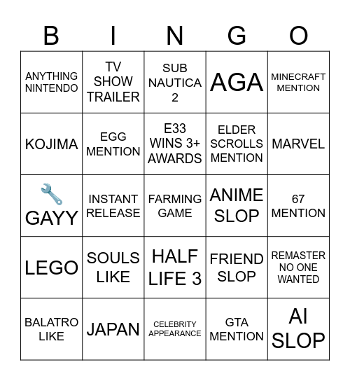Untitled Bingo Card
