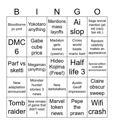 TGA Bingo Card