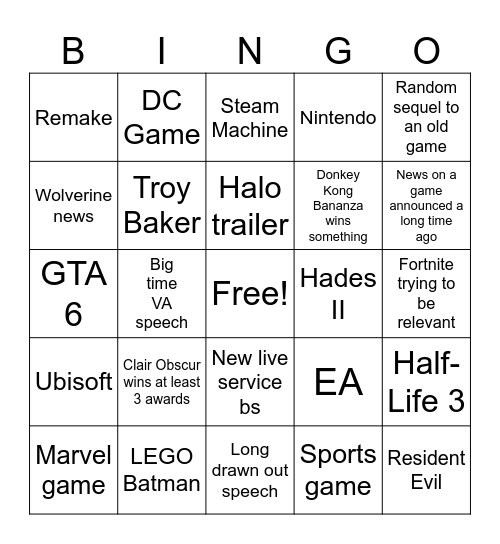 Untitled Bingo Card