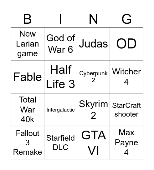 TGA 2025 Bingo Card