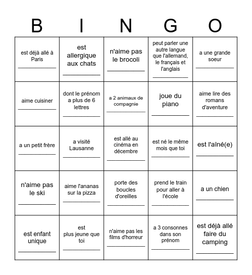 Trouve quelqu'un qui... Bingo Card