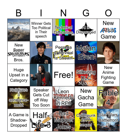 The Game Awards 2025 Bingo Card