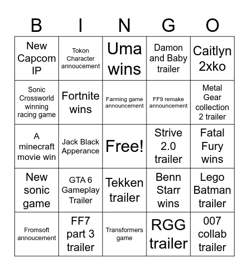 Untitled Bingo Card