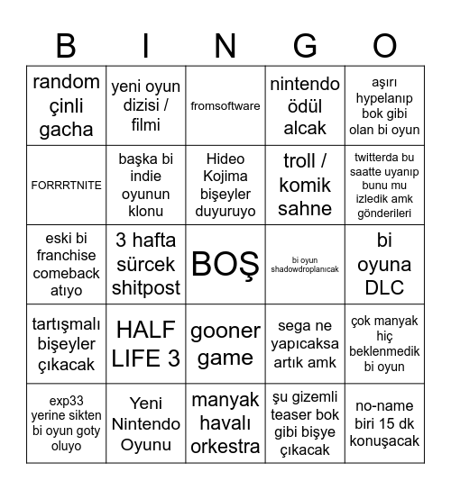 Untitled Bingo Card
