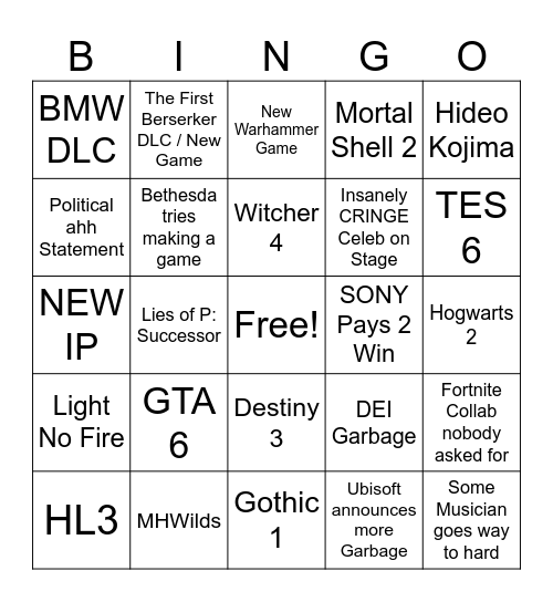 TGA 2025 Bingo Card
