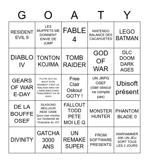 GAME AWARDS 2025 Bingo Card