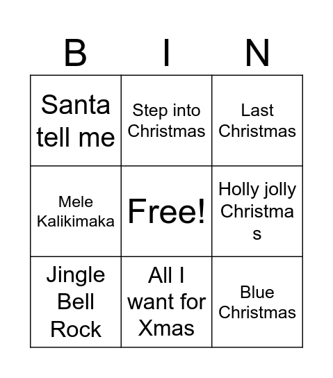 Christmas song bingo Card