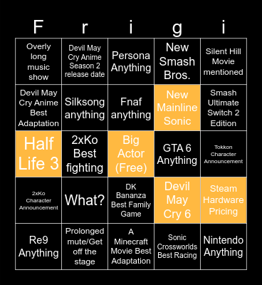 The TGA Bingo Card