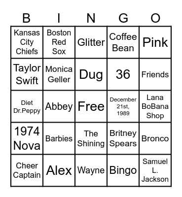 Alana Bingo Card
