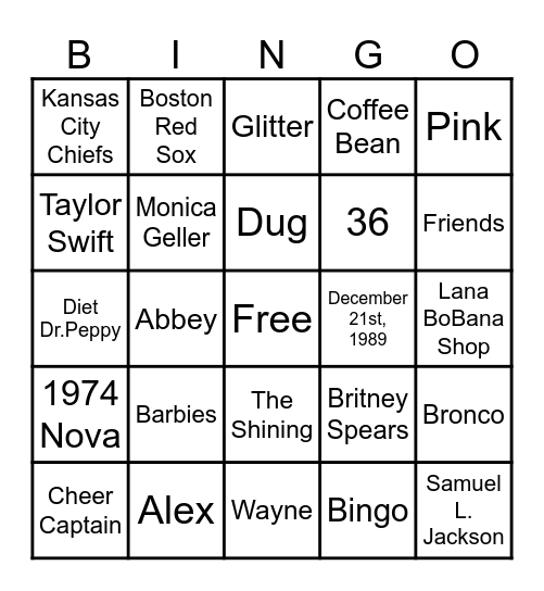 Alana Bingo Card