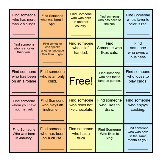 Find Someone Who... Bingo Card