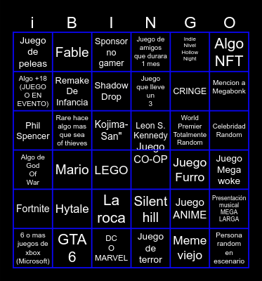 Bingo de los Game Awards Bingo Card