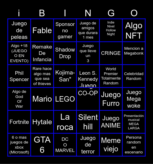 Bingo de los Game Awards Bingo Card