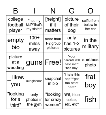 Tinder Bingo Card