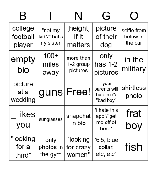Tinder Bingo Card