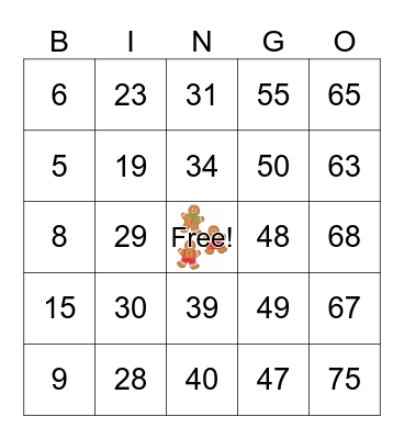 Number Bingo 1-75 Bingo Card