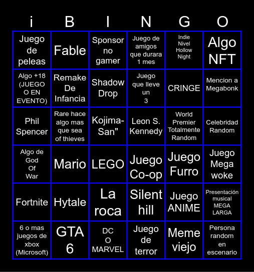 Bingo de los Game Awards Bingo Card