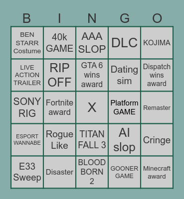 GAME AWARDS BINGO Card