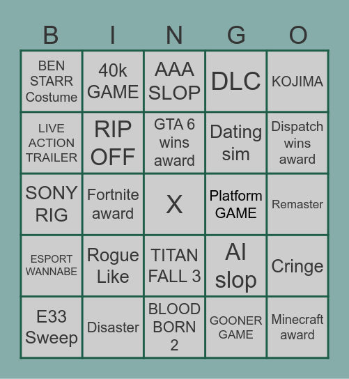 GAME AWARDS BINGO Card