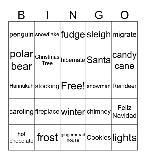 Holiday Comprehension Bingo Card
