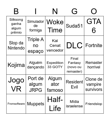 BINGO GAME AWARDS 2025 Bingo Card