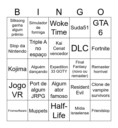BINGO GAME AWARDS 2025 Bingo Card