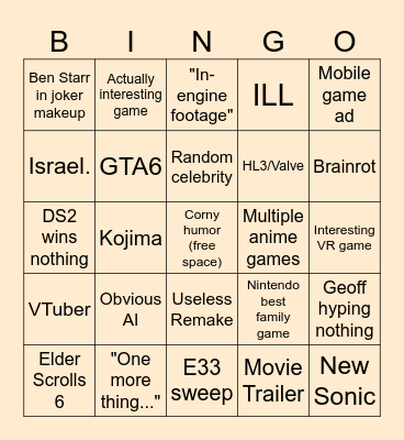 TGA 2025 Bingo Card
