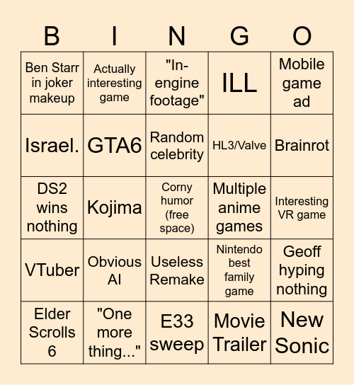 TGA 2025 Bingo Card