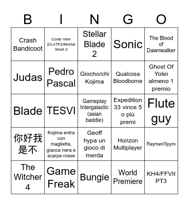 Gays Bingo Card
