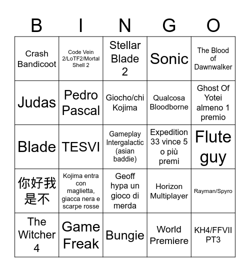 Gays Bingo Card