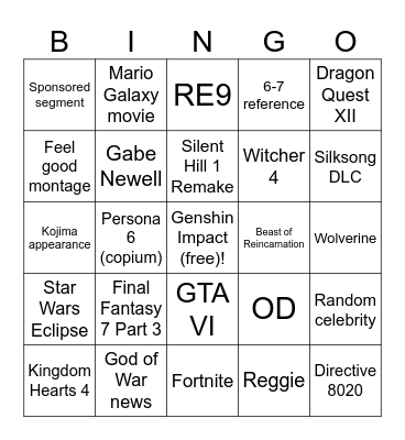 TGA 2025 Bingo Card