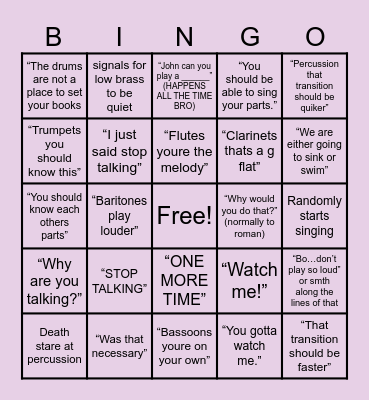 Mr. Formhals Bingo Card