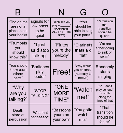 Mr. Formhals Bingo Card