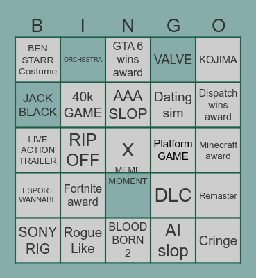 GAME AWARDS BINGO Card