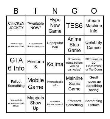 GAME AWARDS Bingo Card