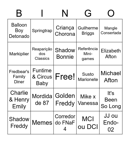 Bingo do FNaF 2 Bingo Card