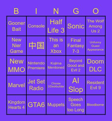 TGA 2026 BINGO Card