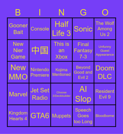 TGA 2026 BINGO Card