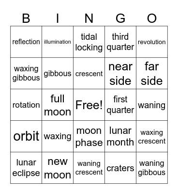 Moon Phase Bingo Card