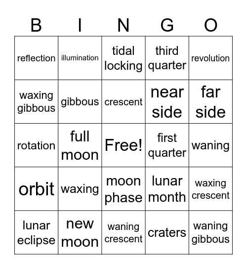 Moon Phase Bingo Card
