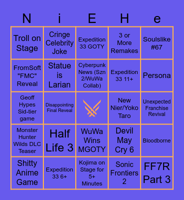 GAME AWARDS 2025 Bingo Card