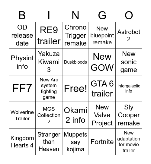 Untitled Bingo Card