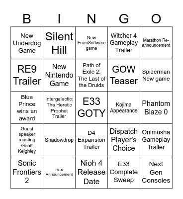 TGA 2025 BINGO CARD Bingo Card