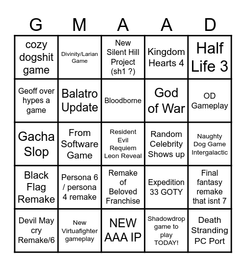 Game Awards BINGO Card